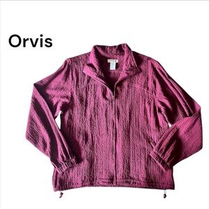 Orvis Textured Burgundy Zip Jacket With Long Sleeves & Pockets Women's Medium
